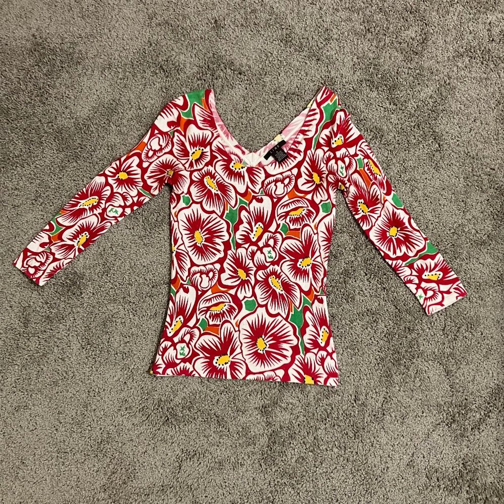 Hawaiian Floral Print 3/4-Sleeve Sweater